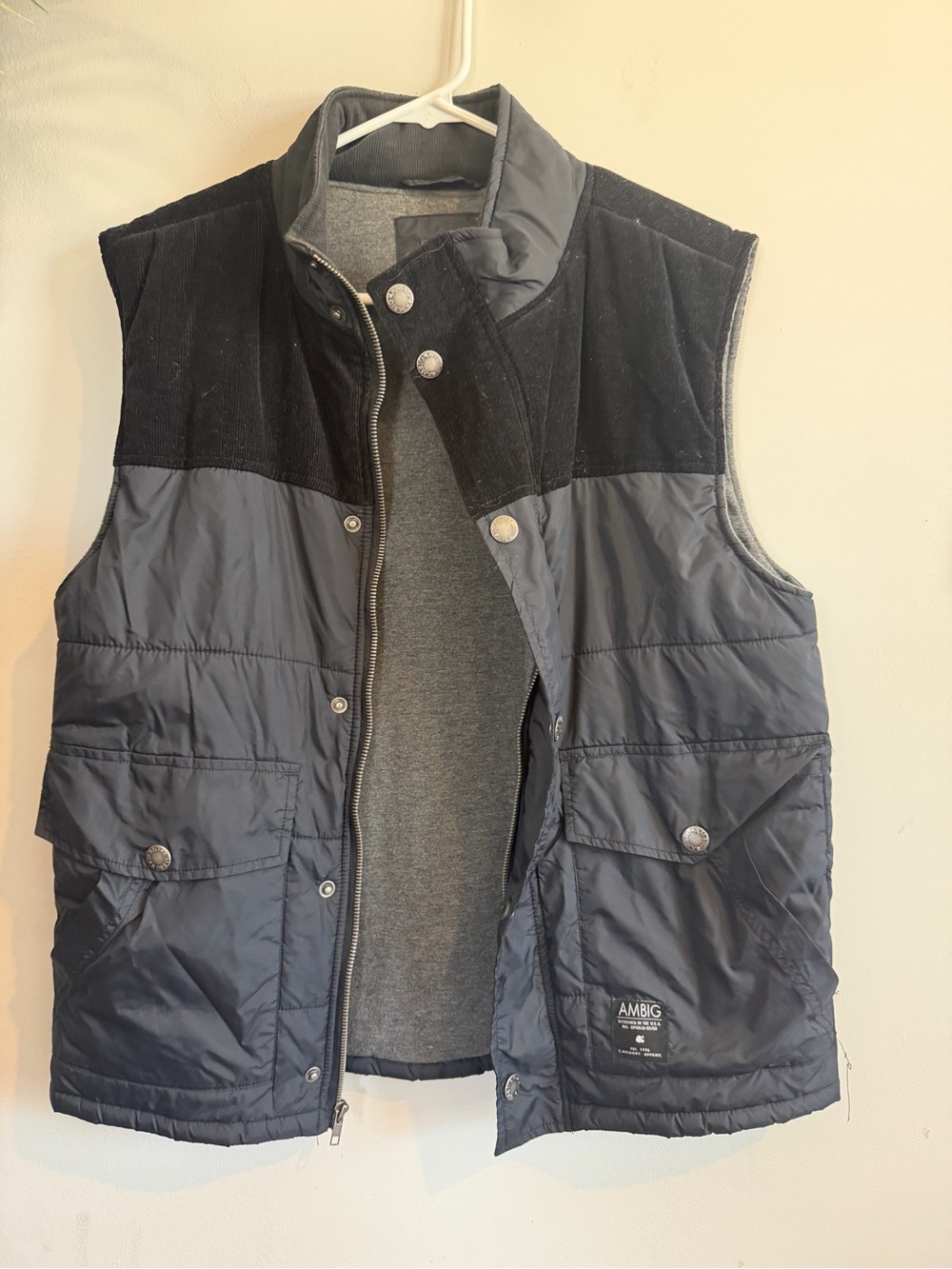 Men's Navy and Black Quilted Vest with Contrast Yoke